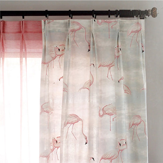 Flamingo Embroidered 100% Organic Cotton Drapes/Curtains