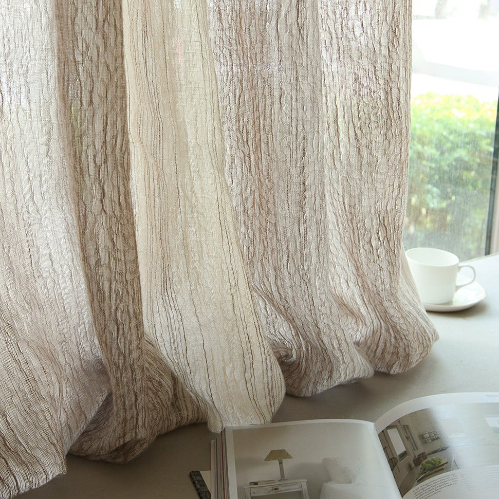 Nile Gradient Crocodile Pattern 100% Organic Cotton-Linen Blend Sheer Drapes/Curtains