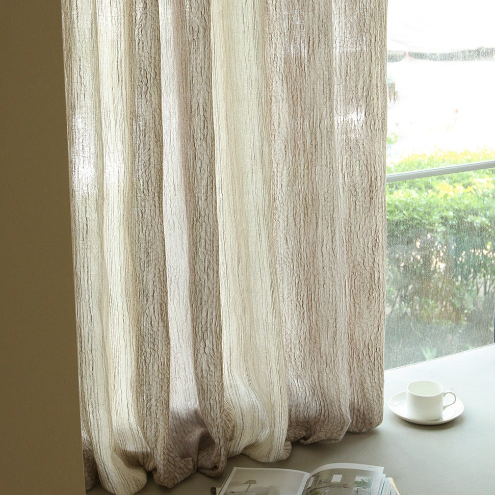 Nile Gradient Crocodile Pattern 100% Organic Cotton-Linen Blend Sheer Drapes/Curtains