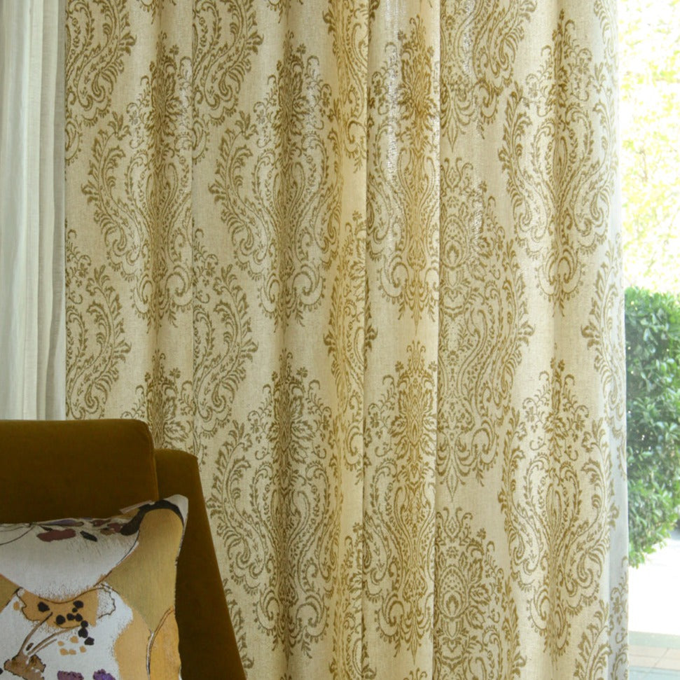 Damask Cotton-Linen Floral Print Drapes/Curtains