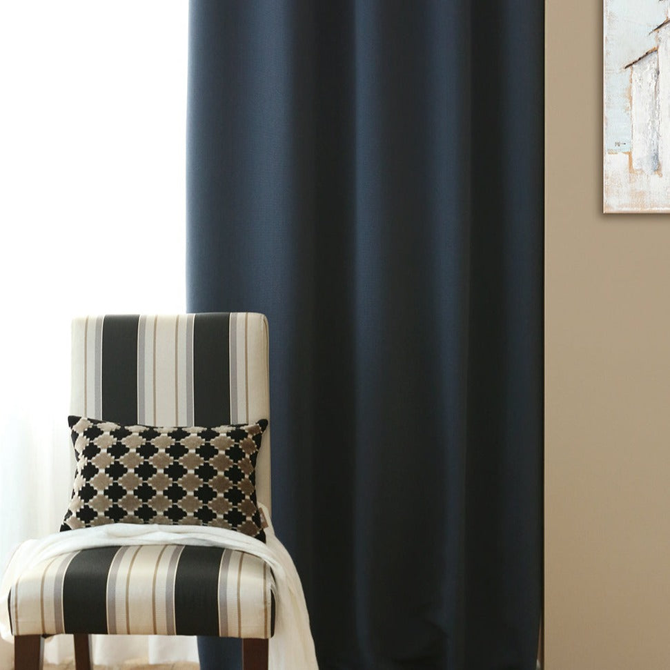 Marine Navy Blue Solid Yarn-dyed Textured Room Darkening Drapes/Curtains