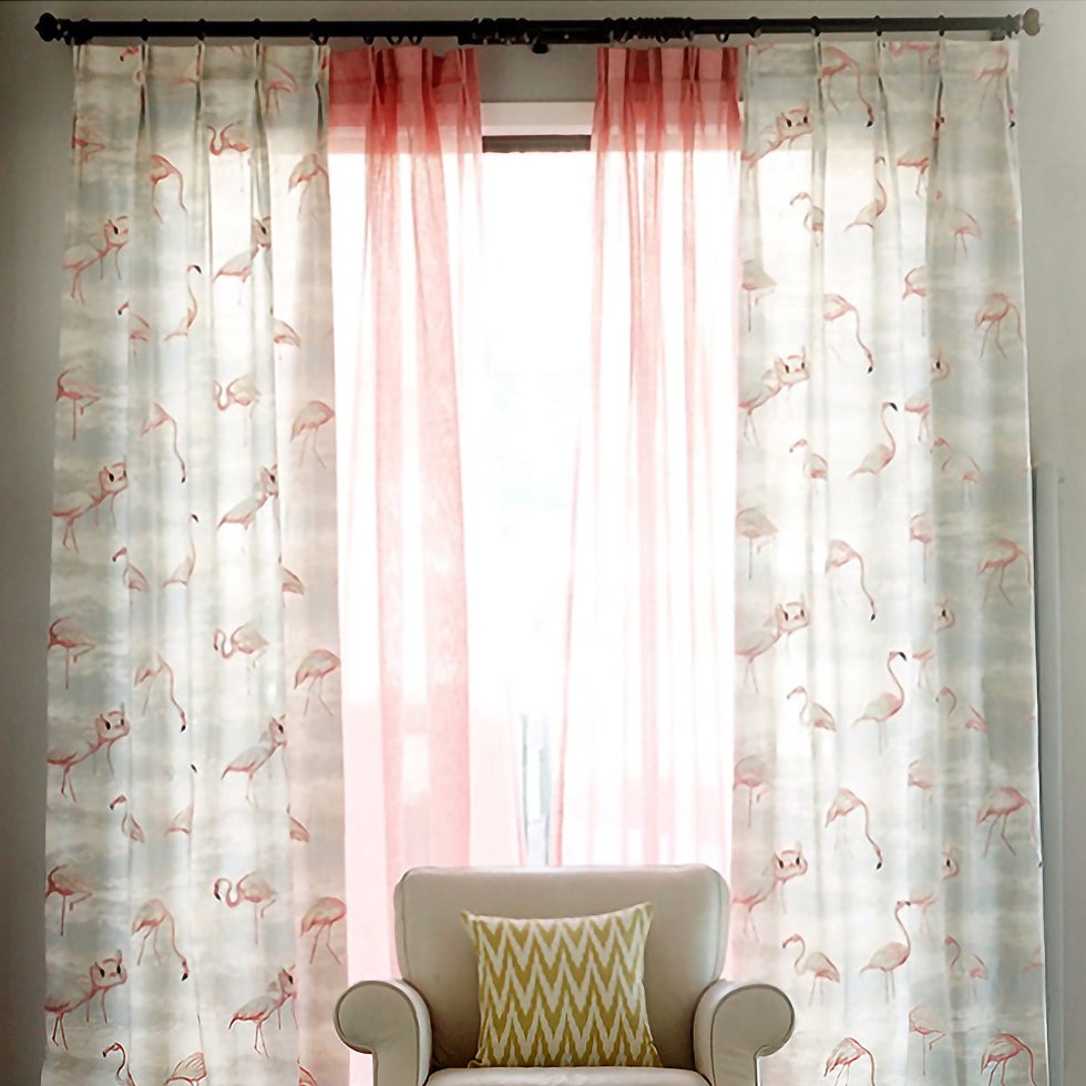 Flamingo Embroidered 100% Organic Cotton Drapes/Curtains