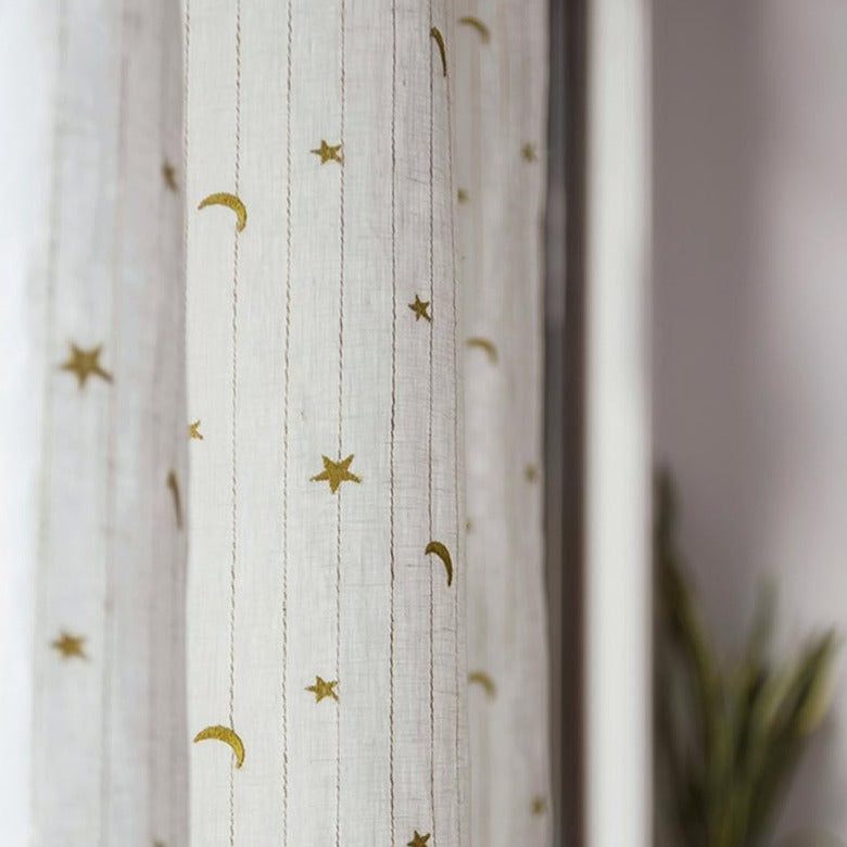 The Little Prince Moon & Star Embroidered Cotton-Linen Drapes/Curtains