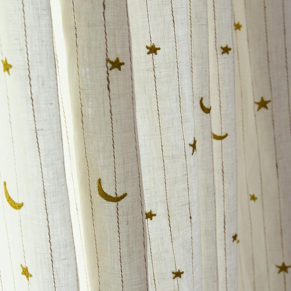 The Little Prince Moon & Star Embroidered Cotton-Linen Drapes/Curtains