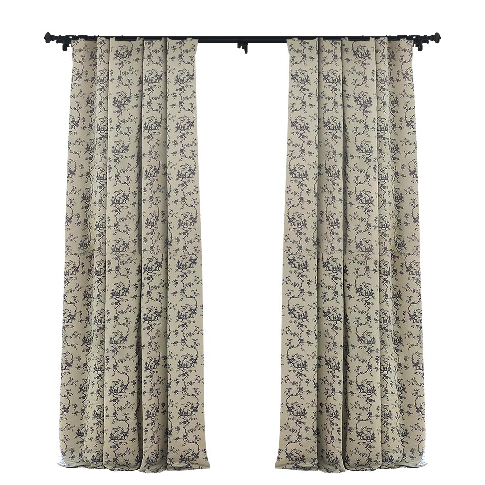 Tranquil Terrace Chinoiserie Double-Sided Jacquard Room Darkening Drapes/Curtains