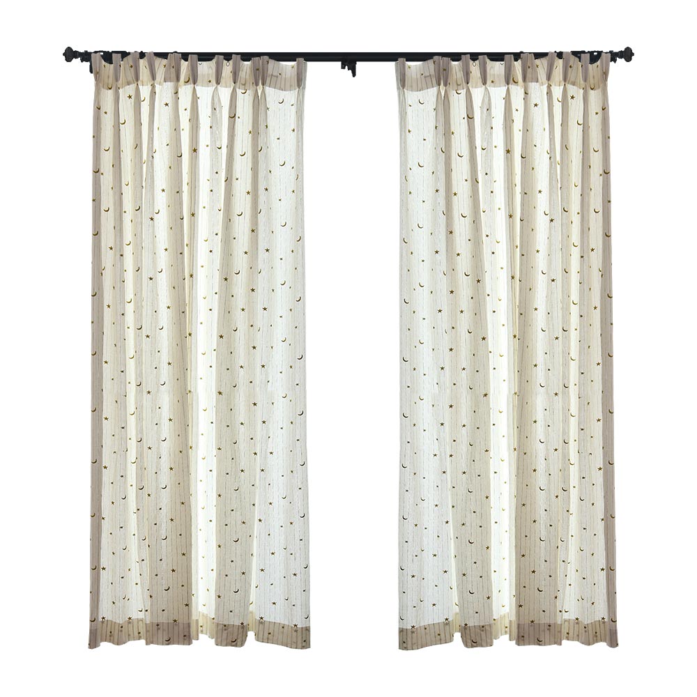 The Little Prince Moon & Star Embroidered Cotton-Linen Drapes/Curtains