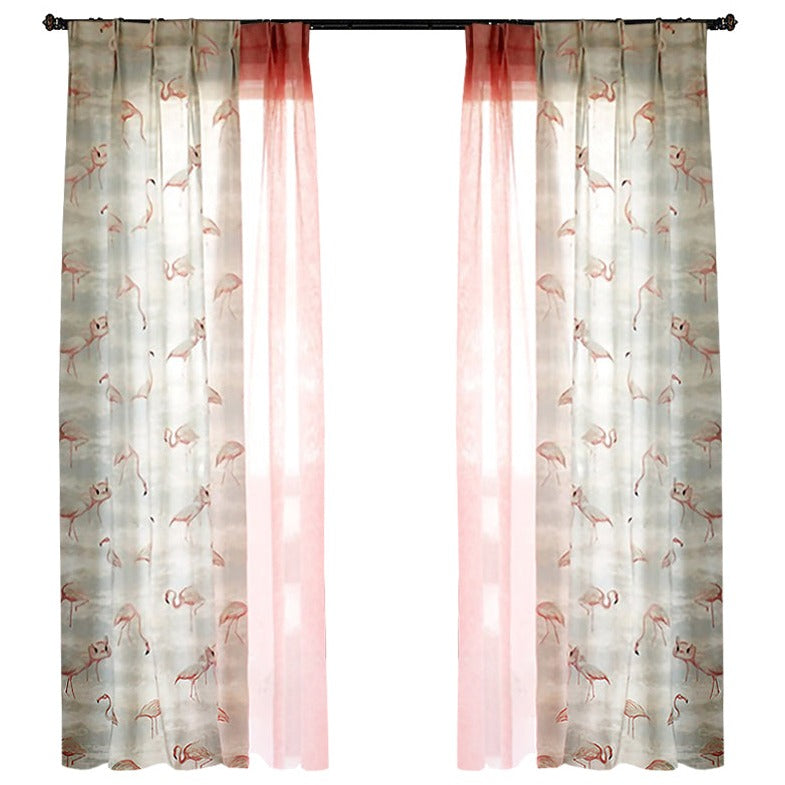 Flamingo Embroidered 100% Organic Cotton Drapes/Curtains